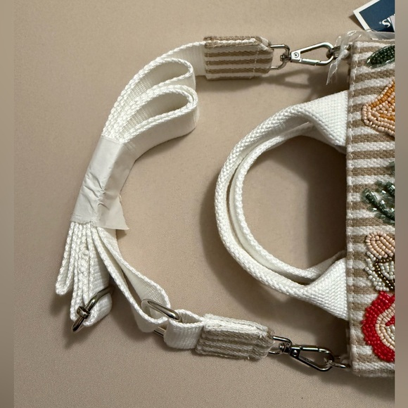 Handcrafted in India Beaded Bag Canvas Tote Vegetables w/ Tan & White Stripes - Picture 8 of 9